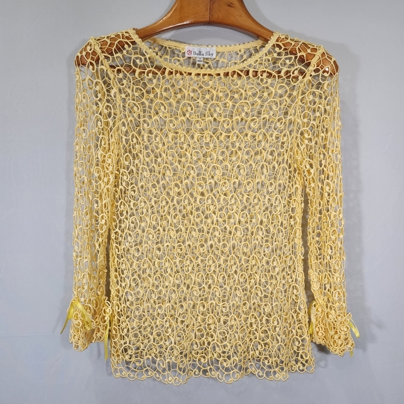 Yellow Swirl Crochet Lagenlook Cottage Long Sleeve Top - Picture 8 of 11
